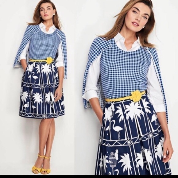 TALBOTS Pleated Flamingo Skirt Navy White - Picture 2 of 8